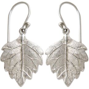 NOVICA Artisan Handmade Sterling Silver Dangle Earrings Fair Trade Leaf No Stone Indonesia Tree [1.6 in L x 0.7 in W] ' Glistening Leaves'