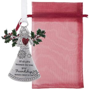 Friends Angel with Holly of All Gifts Beneath The Tree, Your Friendship Means The Most to Me Ornaments Christmas Tree Décor Gifts from Best Friend Presented in a Red Christmas Bag n Gift Box