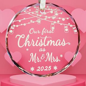 Wedding Gifts for Couples 2025 - Mr and Mrs Wedding Glass Ornament - Bridal Shower Gifts - Couple Wedding Gifts Our First Christmas Married Ornament Wedding Christmas Ornament 2025 (First Christmas)