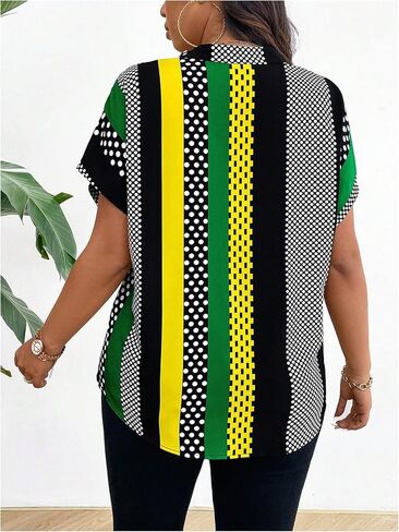 SOLY HUX Women's Plus Size Boho Short Sleeve Blouse V Neck Printed Casual Shirt Tops in Saudi Arabia