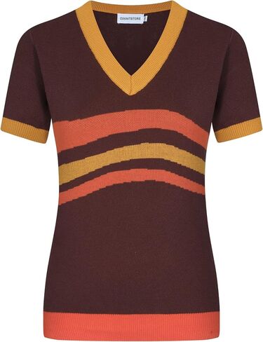 OXKnit Women's 1960s Retro Knit Short Sleeve T-Shirts, V-Neck Casual Knit Top in Kuwait