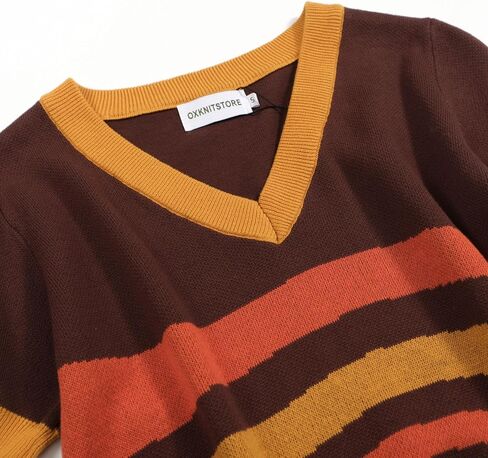 OXKnit Women's 1960s Retro Knit Short Sleeve T-Shirts, V-Neck Casual Knit Top in Kuwait