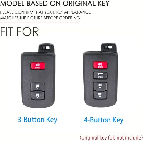 Leather 3-Button Key Fob Cover for Toyota 4Runner Tacoma Sequoia Tundra RAV4 Avalon Camry Highlander Corolla Prius Smart Key Holder Protector Case Accessories (Black) in Kuwait
