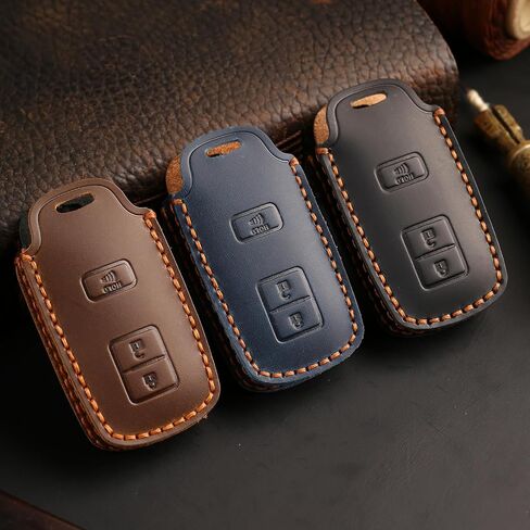 Leather 3-Button Key Fob Cover for Toyota 4Runner Tacoma Sequoia Tundra RAV4 Avalon Camry Highlander Corolla Prius Smart Key Holder Protector Case Accessories (Black) in Kuwait