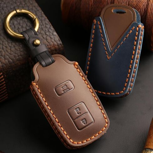 Leather 3-Button Key Fob Cover for Toyota 4Runner Tacoma Sequoia Tundra RAV4 Avalon Camry Highlander Corolla Prius Smart Key Holder Protector Case Accessories (Black) in Kuwait