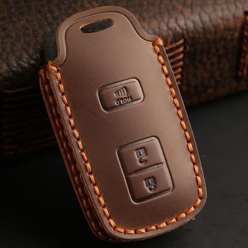 Leather 3-Button Key Fob Cover for Toyota 4Runner Tacoma Sequoia Tundra RAV4 Avalon Camry Highlander Corolla Prius Smart Key Holder Protector Case Accessories (Black) in Kuwait