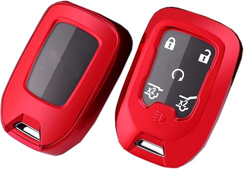 Key Fob Cover Case Fit for GMC Sierra Acadia Terrain Yukon Chevy Silverado Suburban Tahoe (Red) in Kuwait