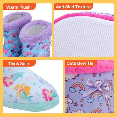 Girls Boot Slipper Plush Warm House Shoes Toddler Unicorn Printed House Slippers Kids Winter Boots for Indoor Outdoor in Kuwait