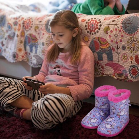 Girls Boot Slipper Plush Warm House Shoes Toddler Unicorn Printed House Slippers Kids Winter Boots for Indoor Outdoor in Kuwait