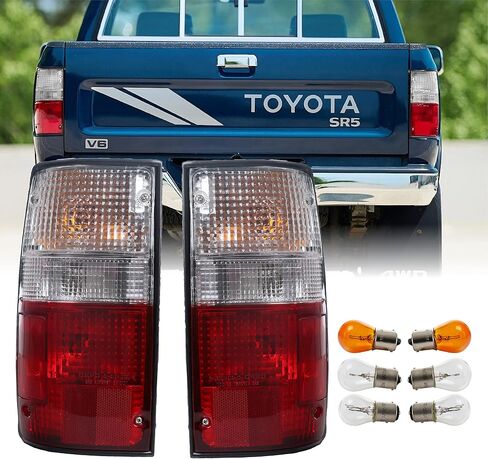 USR 89-95 Pickup Tail Lights - Stock Replacement Rear Tail Lamps Set (Left + Right) Compatible with 1989-1995 Toyota Pickup Truck 2WD 4WD (Red/Clear Lens, Plug and Play 6 Bulbs and Sockets Included) in Kuwait
