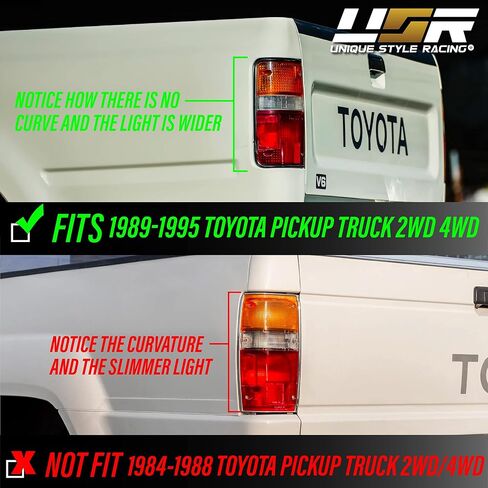 USR 89-95 Pickup Tail Lights - Stock Replacement Rear Tail Lamps Set (Left + Right) Compatible with 1989-1995 Toyota Pickup Truck 2WD 4WD (Red/Clear Lens, Plug and Play 6 Bulbs and Sockets Included) in Kuwait