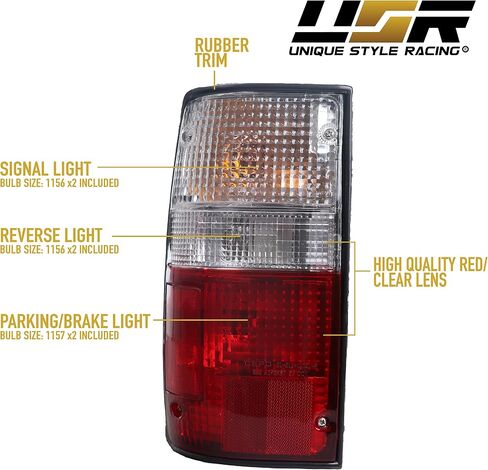 USR 89-95 Pickup Tail Lights - Stock Replacement Rear Tail Lamps Set (Left + Right) Compatible with 1989-1995 Toyota Pickup Truck 2WD 4WD (Red/Clear Lens, Plug and Play 6 Bulbs and Sockets Included) in Kuwait