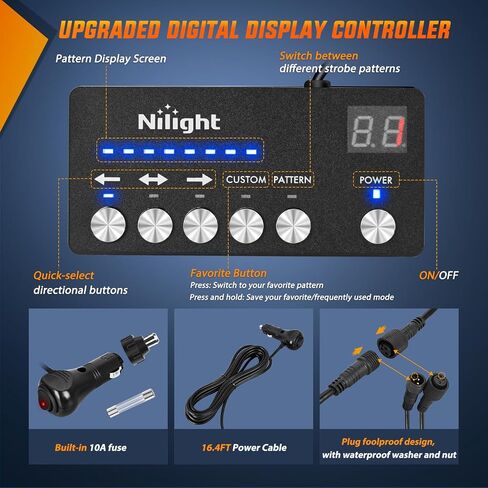 Nilight 144LED مستشار المرور ستروب ضوء بار مع وحدة تحكم العنبر الأبيض أضواء تحذير الطوارئ المخاطر الداخلية الأمامية / الخلفية الزجاج الأمامي ضوء وامض للسيارات المحراث الشاحنات ومركبات البناء in Saudi Arabia