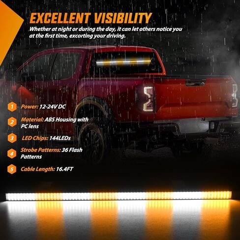 Nilight 144LED مستشار المرور ستروب ضوء بار مع وحدة تحكم العنبر الأبيض أضواء تحذير الطوارئ المخاطر الداخلية الأمامية / الخلفية الزجاج الأمامي ضوء وامض للسيارات المحراث الشاحنات ومركبات البناء in Saudi Arabia