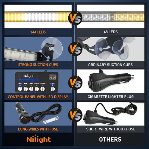 Nilight 144LED مستشار المرور ستروب ضوء بار مع وحدة تحكم العنبر الأبيض أضواء تحذير الطوارئ المخاطر الداخلية الأمامية / الخلفية الزجاج الأمامي ضوء وامض للسيارات المحراث الشاحنات ومركبات البناء in Saudi Arabia