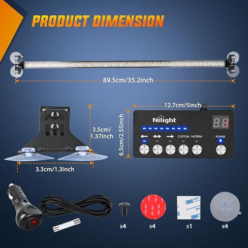 Nilight 144LED مستشار المرور ستروب ضوء بار مع وحدة تحكم العنبر الأبيض أضواء تحذير الطوارئ المخاطر الداخلية الأمامية / الخلفية الزجاج الأمامي ضوء وامض للسيارات المحراث الشاحنات ومركبات البناء in Saudi Arabia