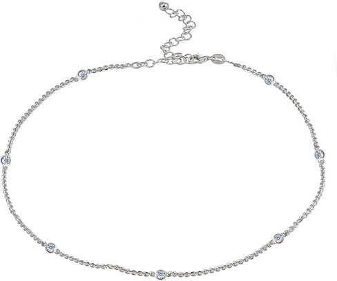 B. BRILLIANT Short Collar Choker CZ Station Chain Necklace for Women Sterling Silver Necklaces, 13 Inches plus 3 Inch Extender in Saudi Arabia