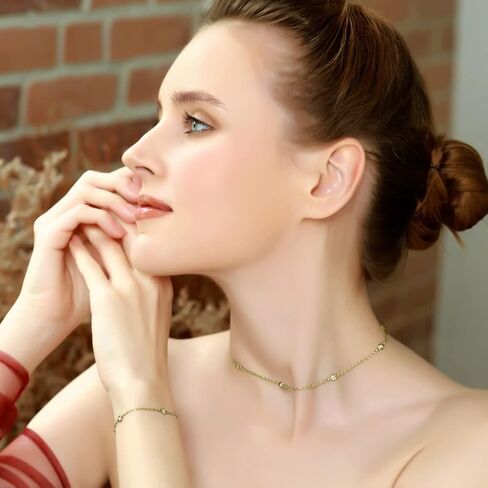 B. BRILLIANT Short Collar Choker CZ Station Chain Necklace for Women Sterling Silver Necklaces, 13 Inches plus 3 Inch Extender in Kuwait