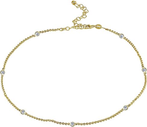 B. BRILLIANT Short Collar Choker CZ Station Chain Necklace for Women Sterling Silver Necklaces, 13 Inches plus 3 Inch Extender in Kuwait