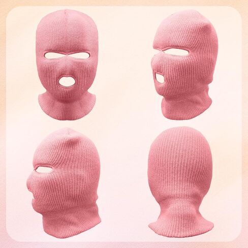 2 Pieces 3-Hole Ski Mask Winter Knitted Full Face Cover Warm Neck Mask Outdoor Cycling Windproof Cold Mask Balaclava Face Mask Halloween Mask,Ski Mask for Men and Women (Pink,Red) in Saudi Arabia
