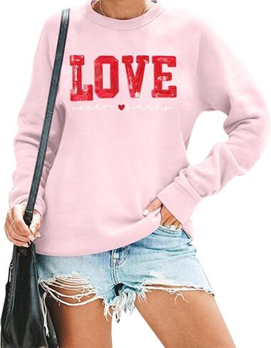 سويت شيرت VILOVE لعيد الحب للنساء، Love Never Fails، هوديي Love Never Fails، بلوفر مسيحي بأكمام طويلة in Kuwait