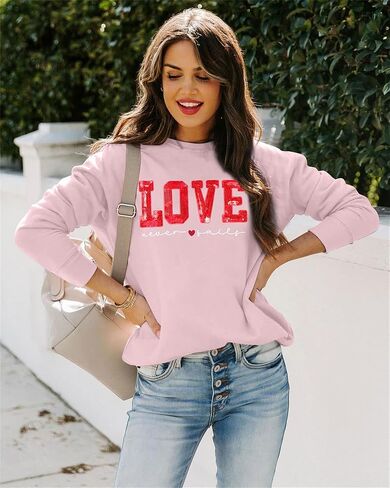 سويت شيرت VILOVE لعيد الحب للنساء، Love Never Fails، هوديي Love Never Fails، بلوفر مسيحي بأكمام طويلة in Kuwait