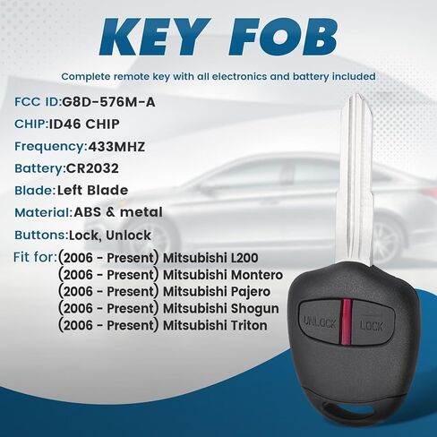 استبدال الشفرة اليسرى مفتاح السيارة الذكي عن بعد فوب لميتسوبيشي L200 شوغون باجيرو مونتيرو تريتون G8D-576M-A 433MHz ID46 رقاقة 2 أزرار in Kuwait