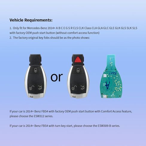 EASYGUARD Smart Key repalcement PKE keyless Entry System fit for 2014+ Benz FBS4 with Factory OEM Push Start Button (Without Comfort Access) (ESW309C01-N, with BE4) in Kuwait