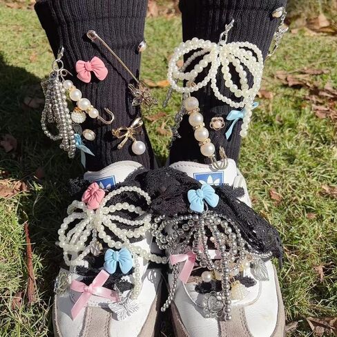 Junk Socks Charms for Sneakers Socks Safety for Sambas Y2k Pearl Bow Lace Shoelace Charms Set 38PCS in Kuwait