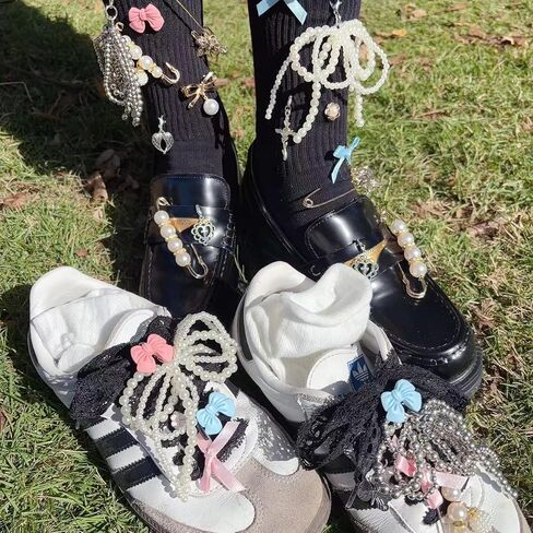 Junk Socks Charms for Sneakers Socks Safety for Sambas Y2k Pearl Bow Lace Shoelace Charms Set 38PCS in Kuwait