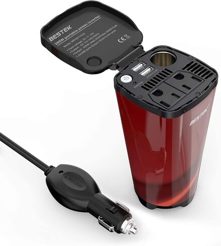 BESTEK 200W Car Power Inverter, DC 12V to 110V AC Inverter, Car Charɡer Adapter with 30W USB-C and USB-QC18W, Dual AC Outlet, Cup Holder Car inverter with Cigarette Lighter Socket for Laptop/Road Trip in Kuwait
