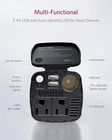 BESTEK 200W Car Power Inverter, DC 12V to 110V AC Inverter, Car Charɡer Adapter with 30W USB-C and USB-QC18W, Dual AC Outlet, Cup Holder Car inverter with Cigarette Lighter Socket for Laptop/Road Trip in Kuwait