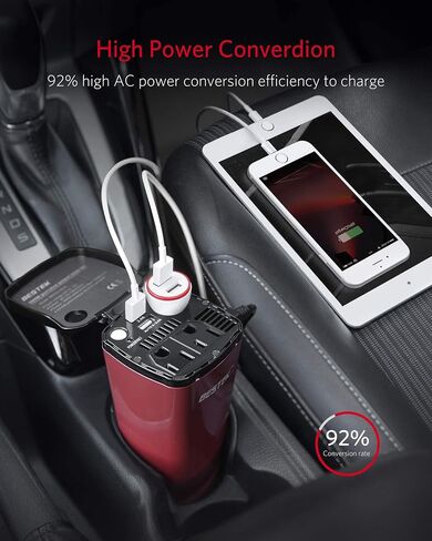 BESTEK 200W Car Power Inverter, DC 12V to 110V AC Inverter, Car Charɡer Adapter with 30W USB-C and USB-QC18W, Dual AC Outlet, Cup Holder Car inverter with Cigarette Lighter Socket for Laptop/Road Trip in Kuwait