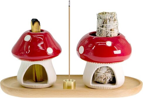 حامل فطر بالو سانتو، حامل حكيم للحرق، شيمينيا للبخور، وعاء تلطيخ حزمة حكيم، صينية الماسك الرماد السيراميك (مجموعة مستديرة حمراء) in Kuwait