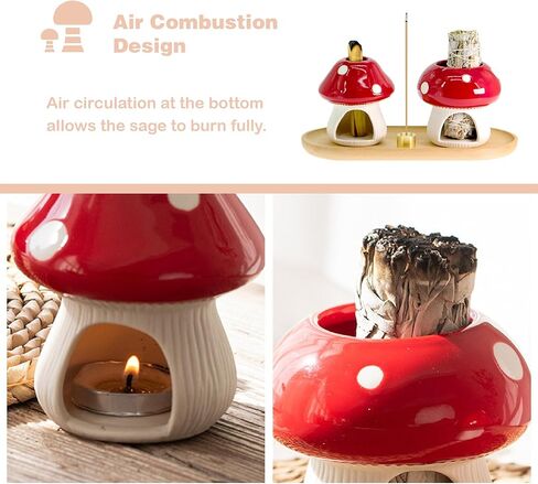 حامل فطر بالو سانتو، حامل حكيم للحرق، شيمينيا للبخور، وعاء تلطيخ حزمة حكيم، صينية الماسك الرماد السيراميك (مجموعة مستديرة حمراء) in Kuwait