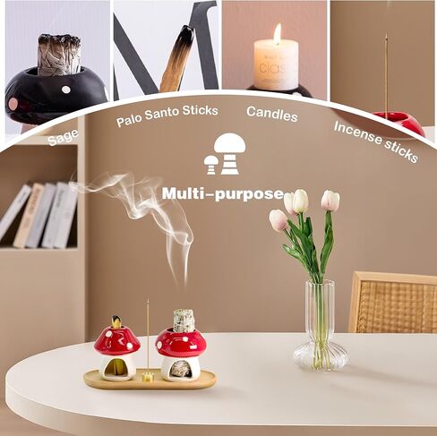 حامل فطر بالو سانتو، حامل حكيم للحرق، شيمينيا للبخور، وعاء تلطيخ حزمة حكيم، صينية الماسك الرماد السيراميك (مجموعة مستديرة حمراء) in Kuwait