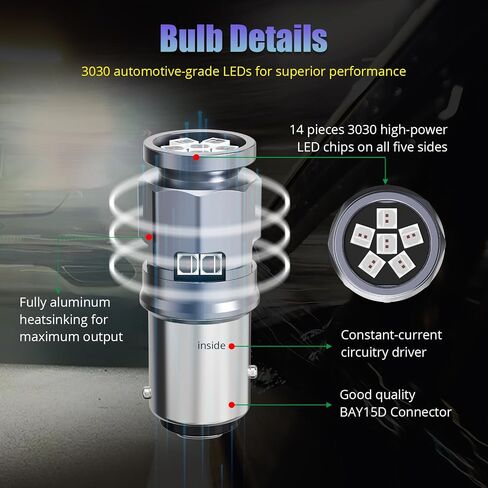 1157 LED Bulb Red for Brake Tail Lights, BAY15D P21/5W 1016 1034 1154 1196 2057 LED Bulbs for Backup Reverse/Parking/Brake Tail/Hazard Flasher/Turn Signal Light, Pack of 2 in Kuwait