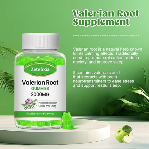 2 Pack Organic Valerian Root Gummies (2000mg/Serving), Herbal Supplement for Relaxation & Mood Support, Sleep Gummies Without Melatonin for Adults, Vegan, Non-GMO, Apple Flavor, 120 Count in Saudi Arabia