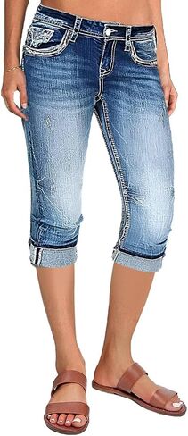 Flamingals Women's Solid Capris Jeans for Women Mid Rise Capris Skinny Denim Pants in Saudi Arabia