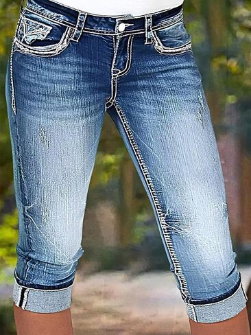 Flamingals Women's Solid Capris Jeans for Women Mid Rise Capris Skinny Denim Pants in Saudi Arabia