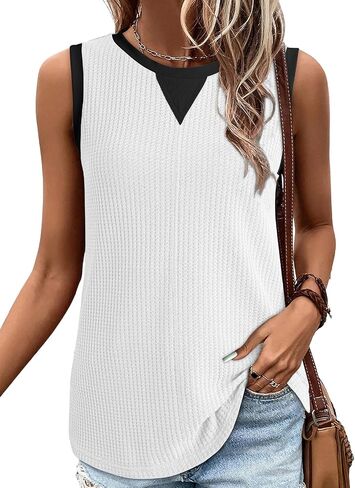 Dokotoo Tank Tops for Women Round Neck Sleeveless Waffle Knit Tops for Women Color Block Womens Tank Tops 2025 Summer in Kuwait