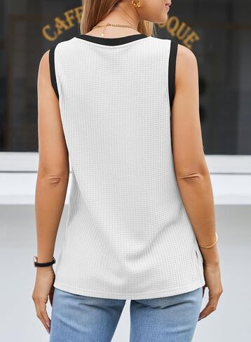 Dokotoo Tank Tops for Women Round Neck Sleeveless Waffle Knit Tops for Women Color Block Womens Tank Tops 2025 Summer in Kuwait