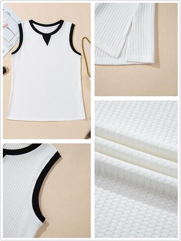 Dokotoo Tank Tops for Women Round Neck Sleeveless Waffle Knit Tops for Women Color Block Womens Tank Tops 2025 Summer in Kuwait