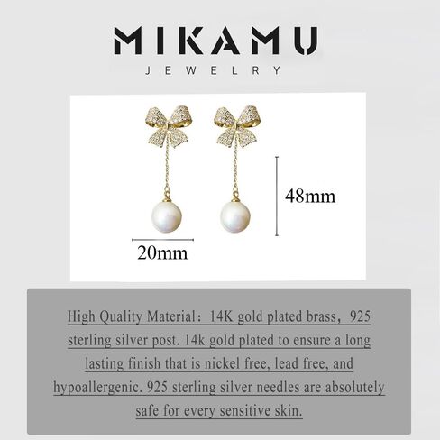 MIKAMU 14K الذهب القوس أقراط للنساء تشيكوسلوفاكيا زركون مطلية بالذهب العصرية اللؤلؤ القرط للنساء مجوهرات in Kuwait