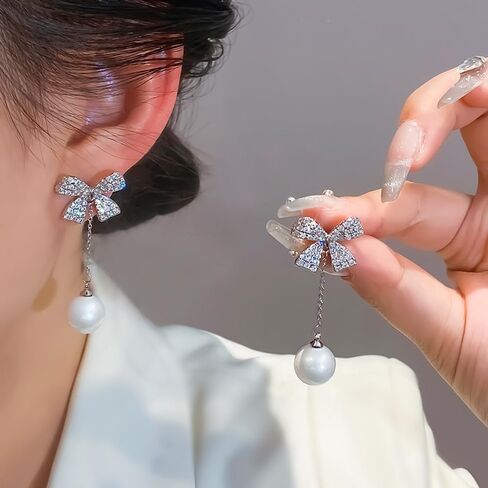 MIKAMU 14K الذهب القوس أقراط للنساء تشيكوسلوفاكيا زركون مطلية بالذهب العصرية اللؤلؤ القرط للنساء مجوهرات in Kuwait