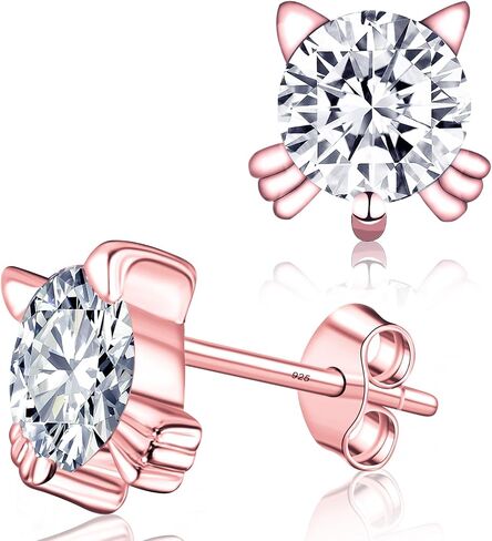 925 Sterling Silver imitation Diamond Crystal Inlaid Cat Stud Earrings in Saudi Arabia