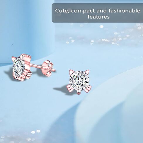 925 Sterling Silver imitation Diamond Crystal Inlaid Cat Stud Earrings in Saudi Arabia
