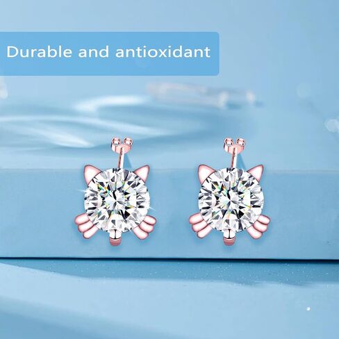 925 Sterling Silver imitation Diamond Crystal Inlaid Cat Stud Earrings in Saudi Arabia