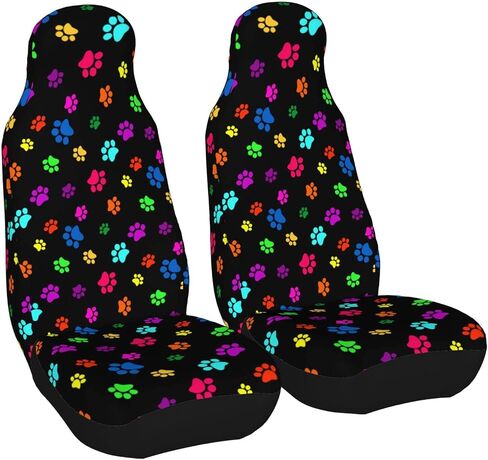 Dujiea Colorful Dog Cat Paw Print Car Front Seat Covers 2 Pcs Universal Auto Seat Covers Front Seats Only, Vehicle Bucket Seat Protectors Fit for Most Car SUV Sedan and Truck in Kuwait