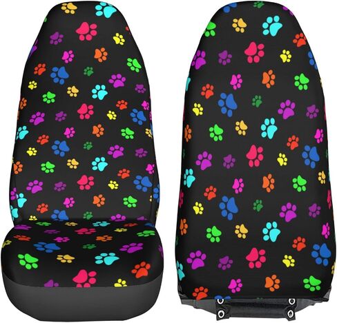Dujiea Colorful Dog Cat Paw Print Car Front Seat Covers 2 Pcs Universal Auto Seat Covers Front Seats Only, Vehicle Bucket Seat Protectors Fit for Most Car SUV Sedan and Truck in Kuwait